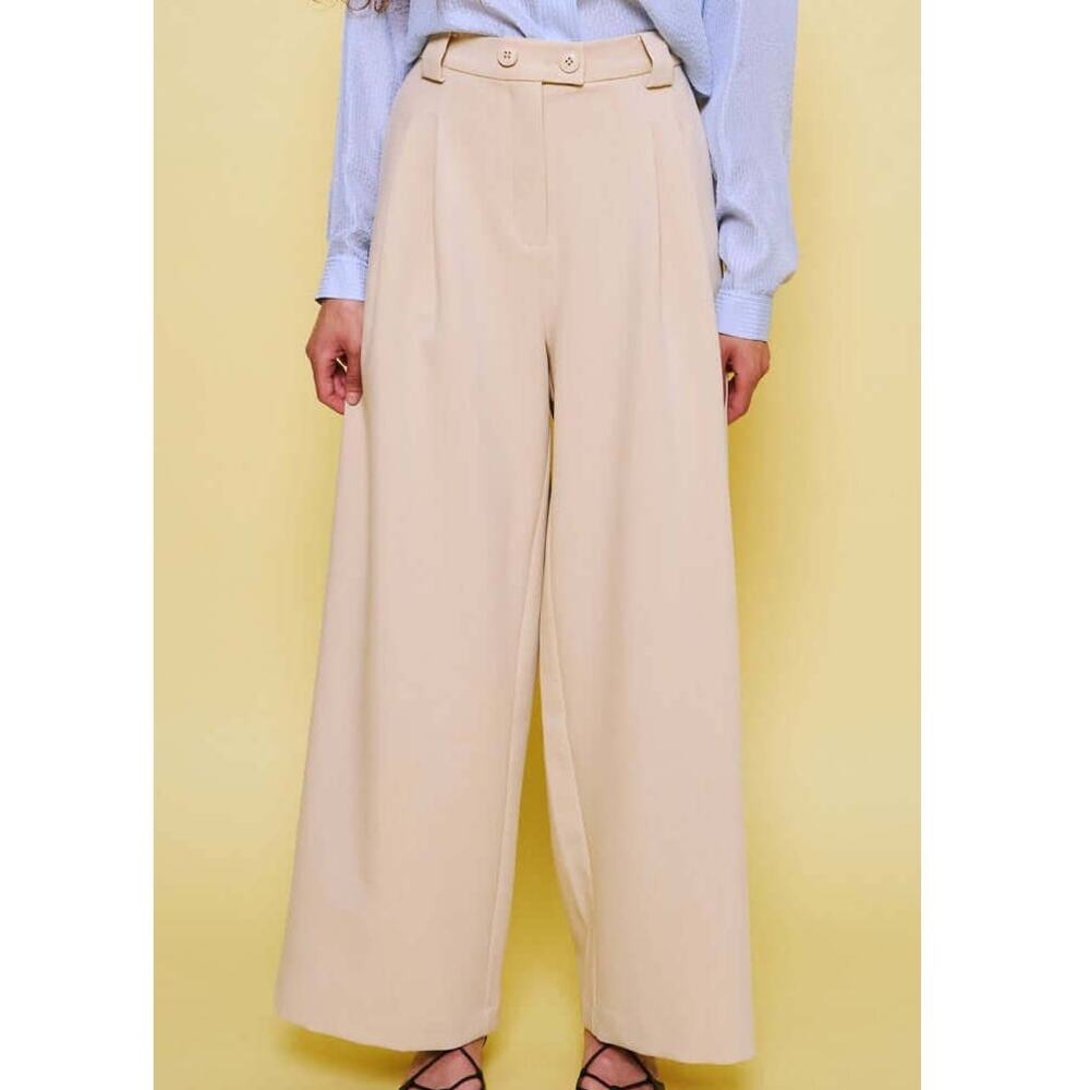 Stella Nova NWT Eline High Waisted Wide Leg Pants Creme Vanilla Size 38 US 8